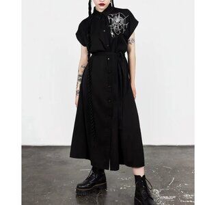 Disturbia Widow Relaxed Midi Shirt Dress with Web Embroidery